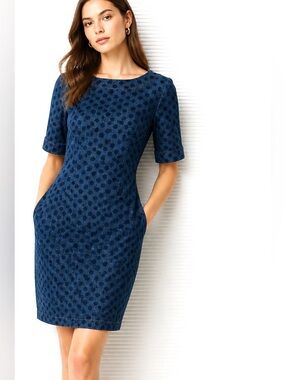 BODEN Dress Denim Freya Polka Dot Shealth Shift Navy Blue